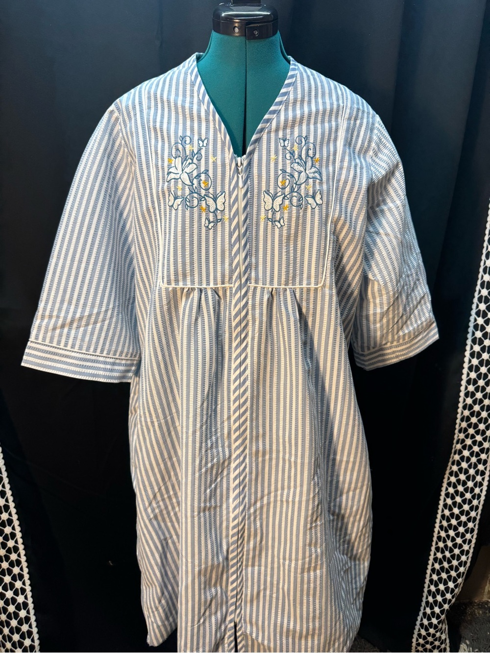 Blue and White Striped Embroidered housecoats